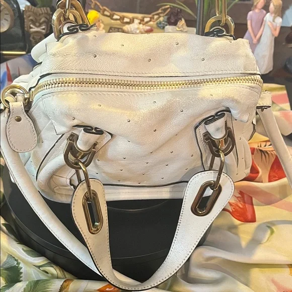 Chloe White Satchel with Gold Accents - Picture 12 of 17